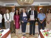 Defence Secretary Shri Giridhar Aramane and his Romanian counterpart Mrs Simona Cojocaru hold bilateral talks
